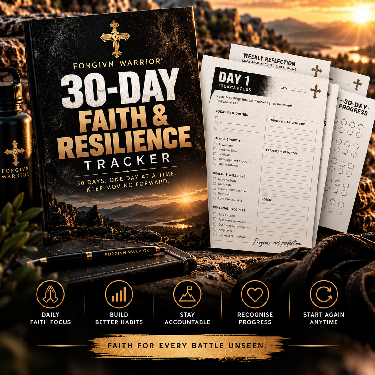30-Day Faith & Resilience Tracker | FORGIVN WARRIOR Digital Download